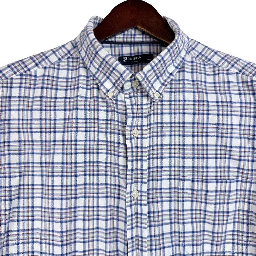 Cremieux Button Down Shirt XXL Blue Plaid Short Sleeve Preppy Coastal Classic